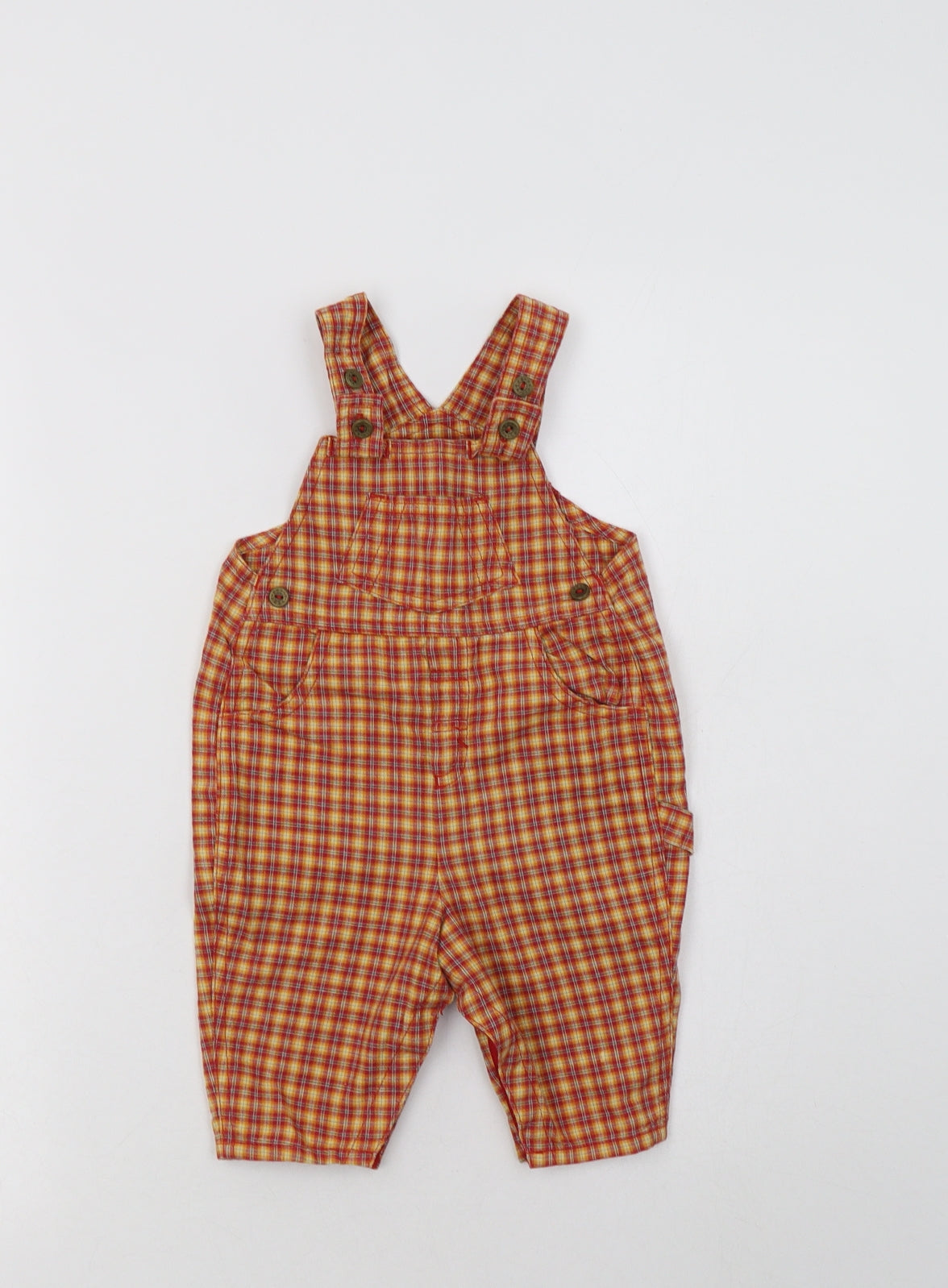 M&S Baby Orange Check Cotton Dungaree One-Piece Size 3-6 Months  Snap