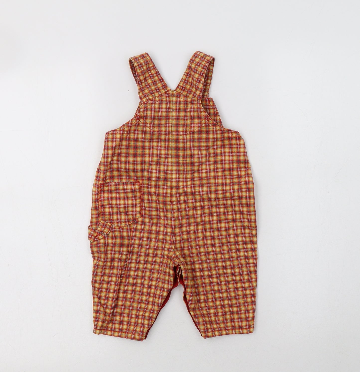 M&S Baby Orange Check Cotton Dungaree One-Piece Size 3-6 Months  Snap