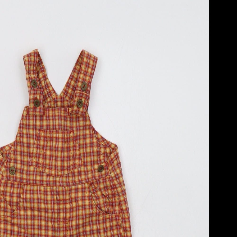M&S Baby Orange Check Cotton Dungaree One-Piece Size 3-6 Months  Snap