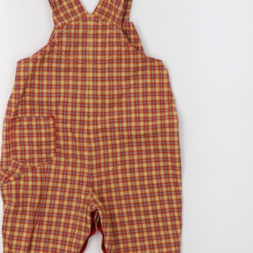 M&S Baby Orange Check Cotton Dungaree One-Piece Size 3-6 Months  Snap