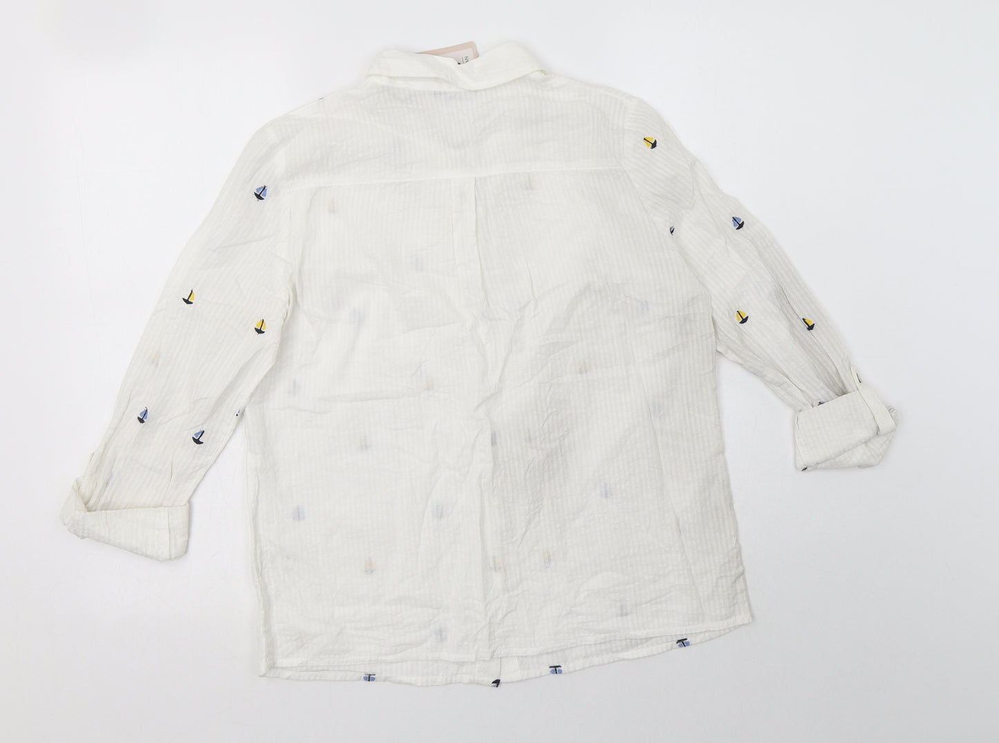 TU Womens White Geometric Cotton Basic Button-Up Size 8 Collared - Boat Print