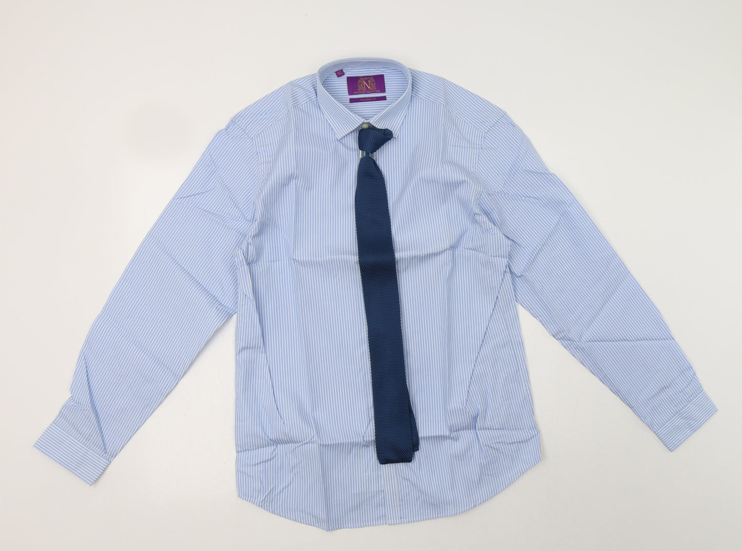 Next` Mens Blue Striped Cotton  Dress Shirt Size 15.5 Collared Button