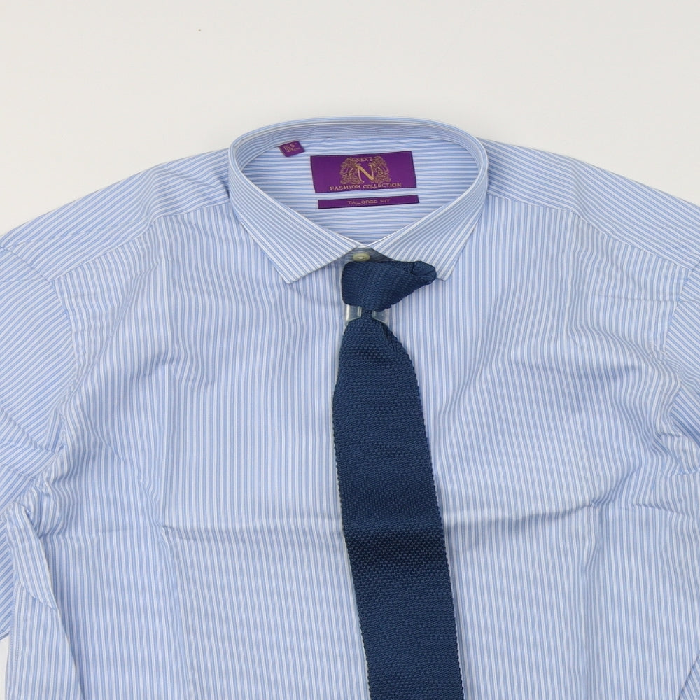 Next` Mens Blue Striped Cotton  Dress Shirt Size 15.5 Collared Button