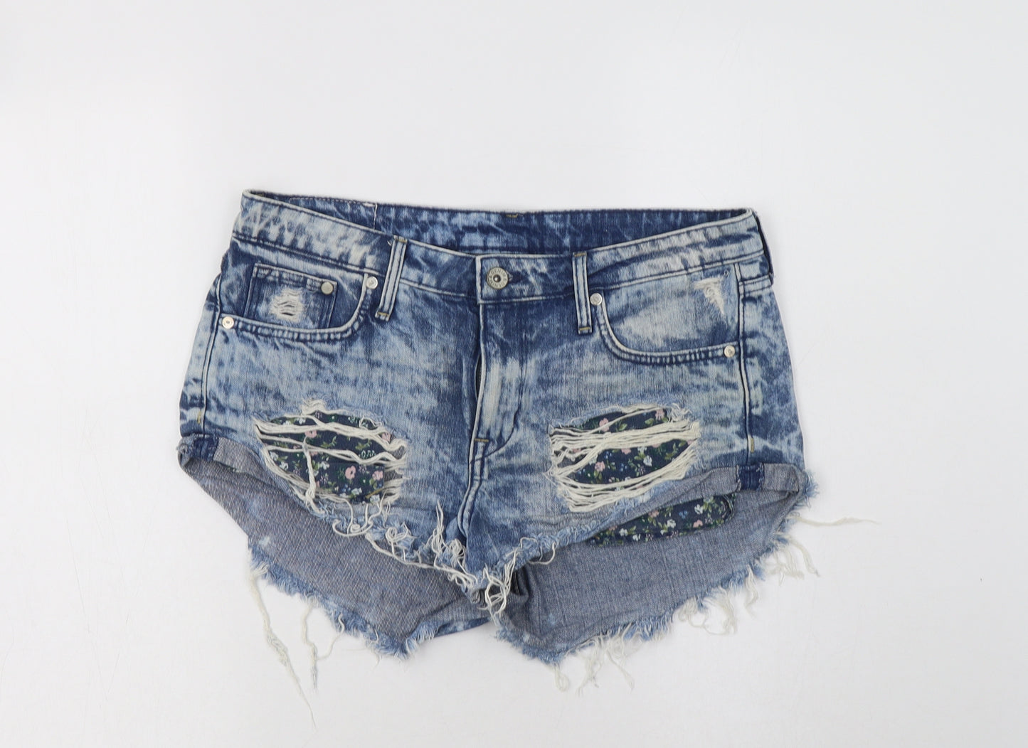 H&M Womens Blue  Cotton Hot Pants Shorts Size 10 L3 in Regular Button