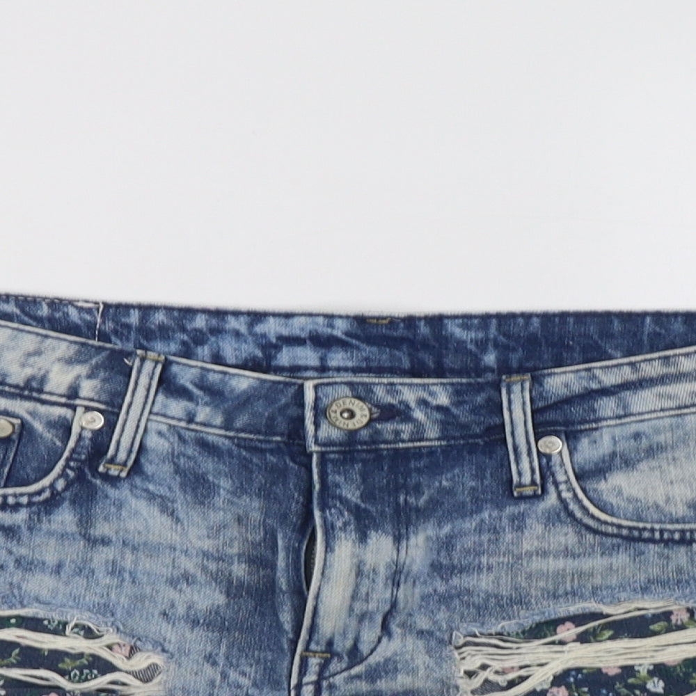 H&M Womens Blue  Cotton Hot Pants Shorts Size 10 L3 in Regular Button