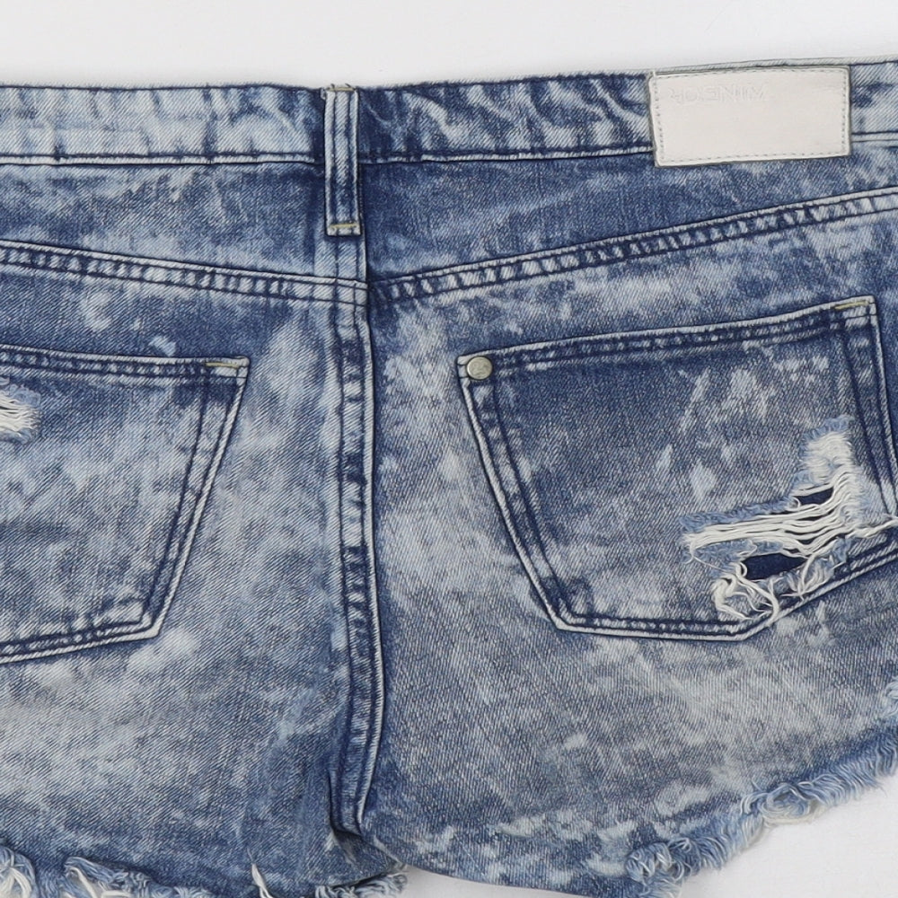 H&M Womens Blue  Cotton Hot Pants Shorts Size 10 L3 in Regular Button