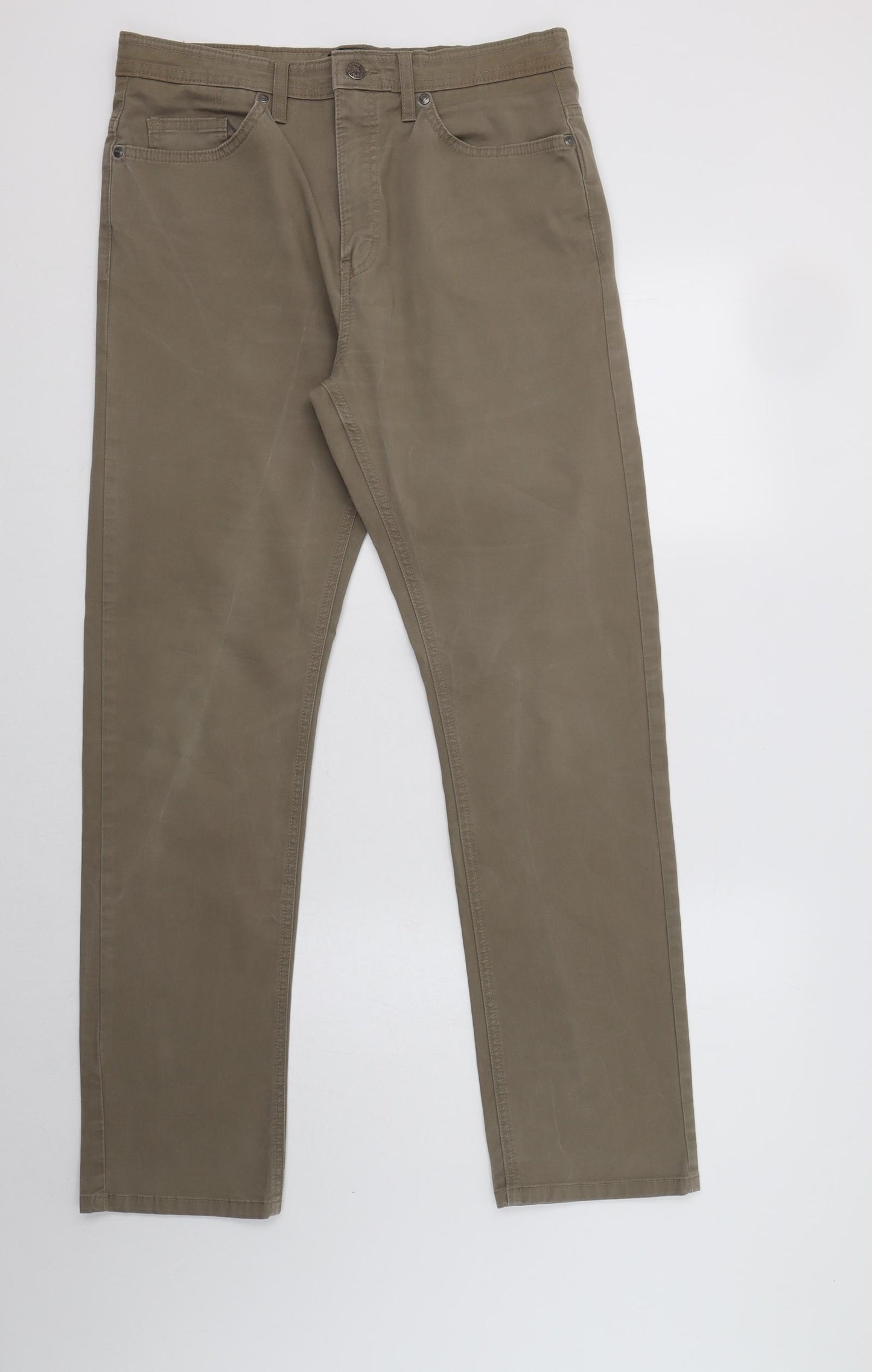 M&S Mens Beige  Cotton Chino Trousers Size 32 L31 in Regular Button