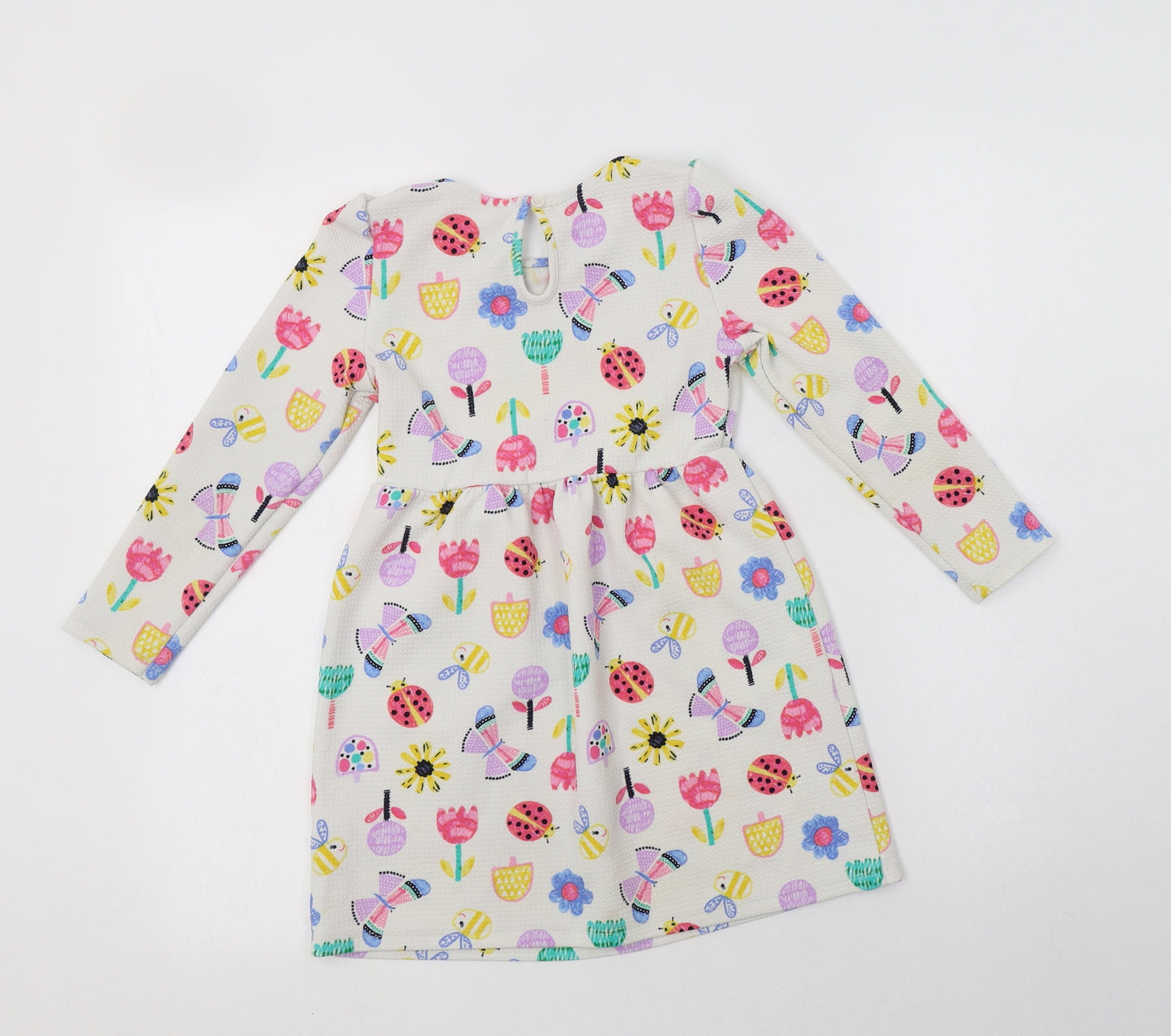 Nutmeg Girls White Floral Polyester A-Line  Size 5-6 Years  Crew Neck Button