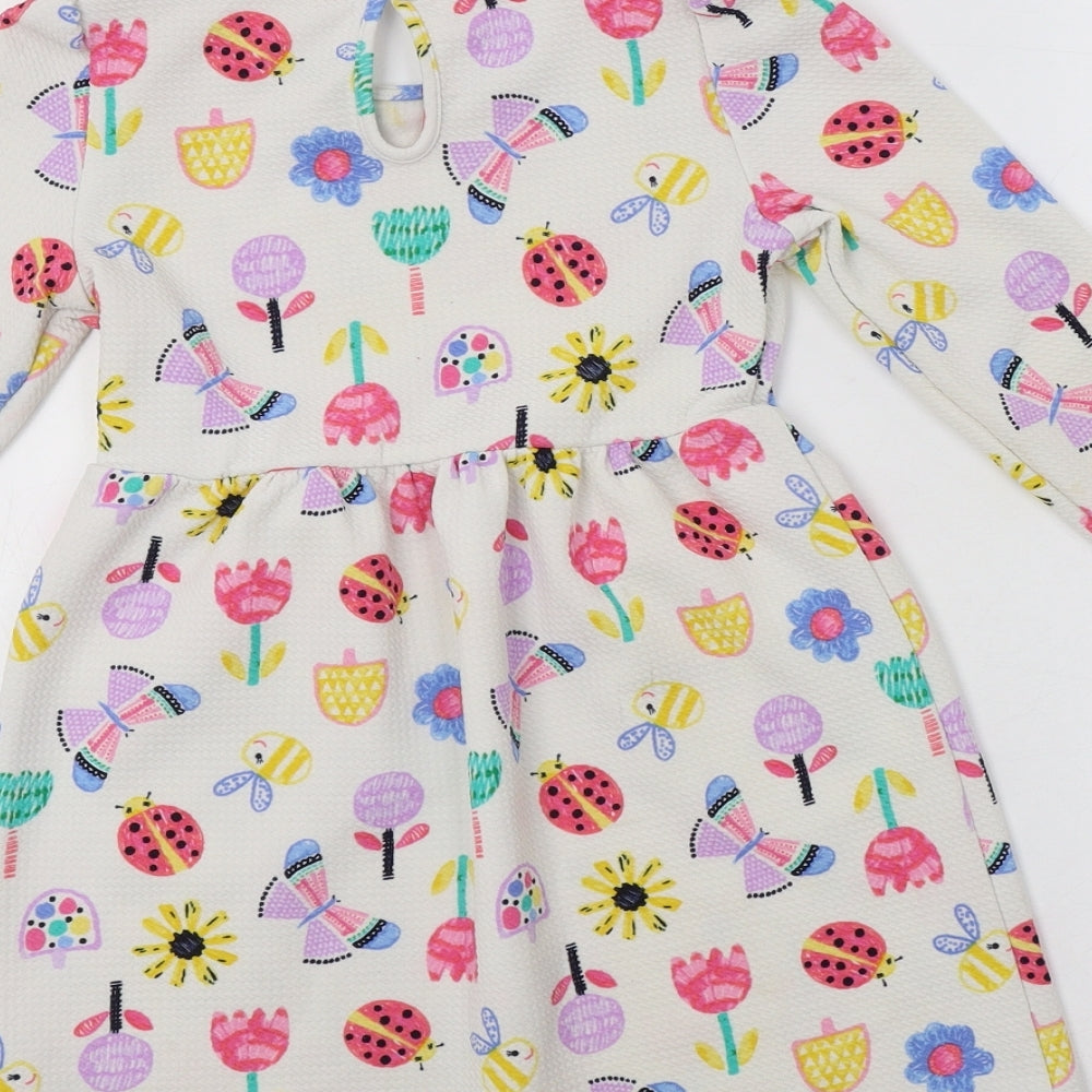 Nutmeg Girls White Floral Polyester A-Line  Size 5-6 Years  Crew Neck Button