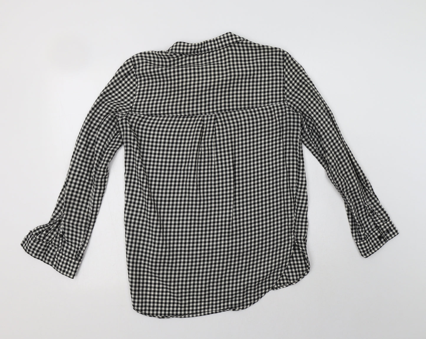 H&M Womens Black Check Cotton Basic Button-Up Size 6 Collared