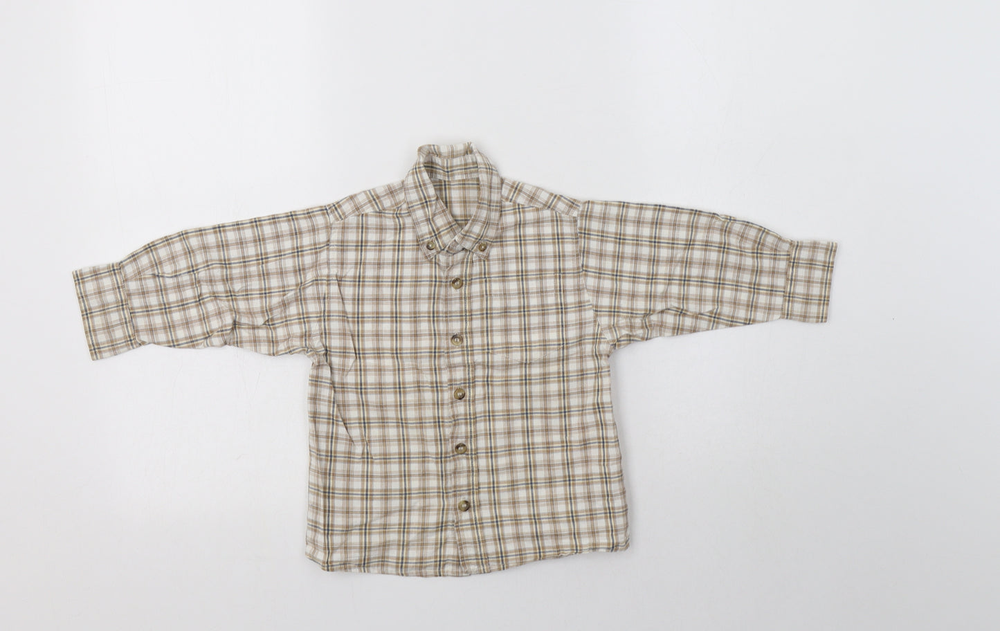 M&S Baby Beige Check Cotton Basic Button-Up Size 18-24 Months Collared Button