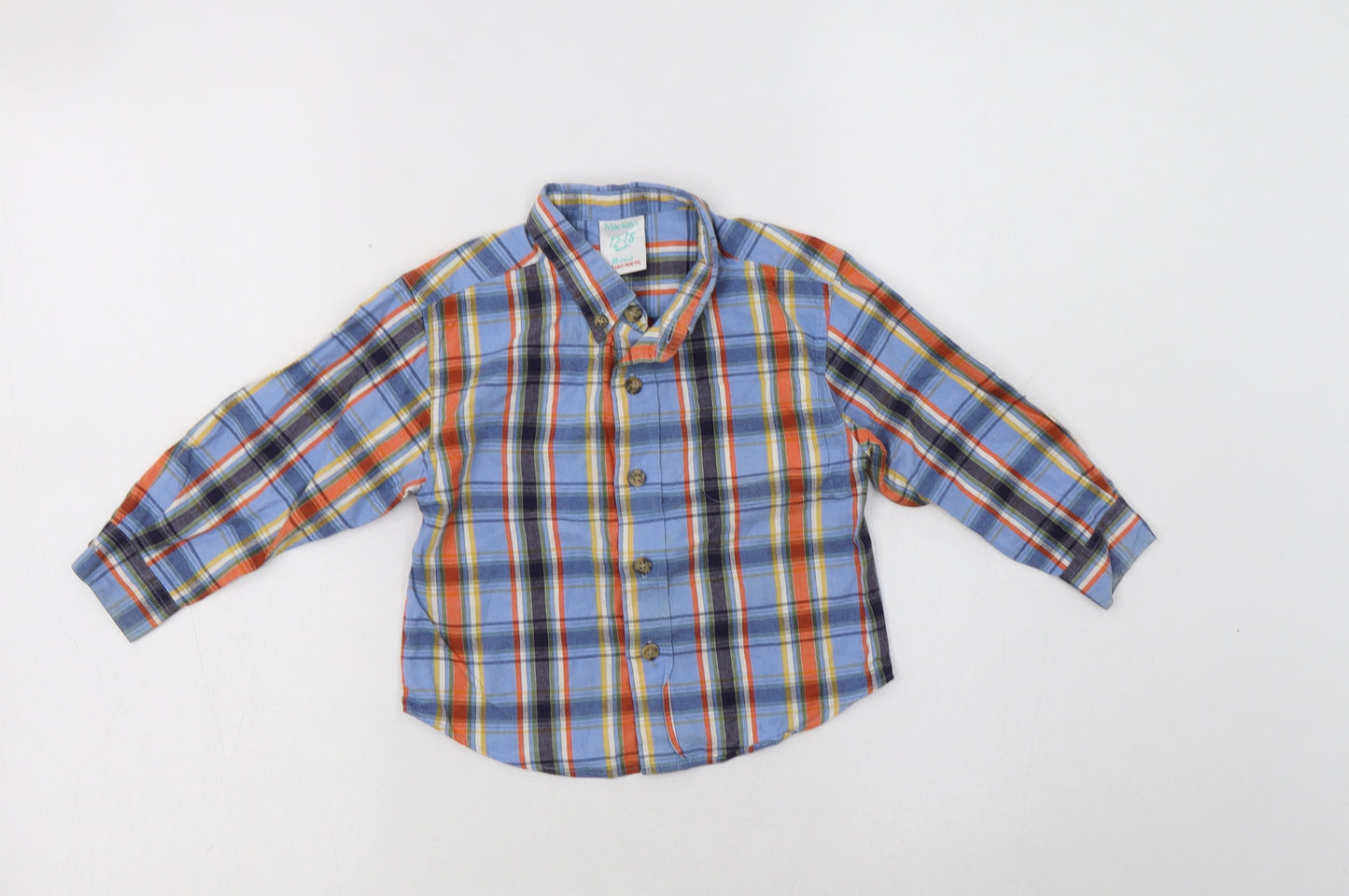Mackays Baby Blue Check Cotton Basic Button-Up Size 12-18 Months Collared Button