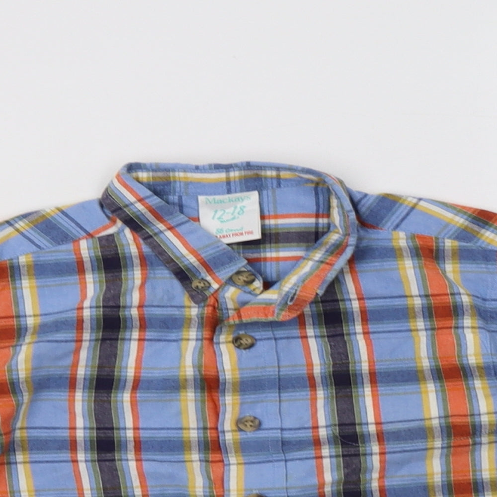 Mackays Baby Blue Check Cotton Basic Button-Up Size 12-18 Months Collared Button