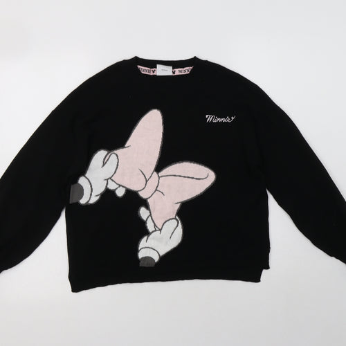 George Girls Black Crew Neck  Cotton Pullover Jumper Size 12-13 Years   - Minnie Mouse