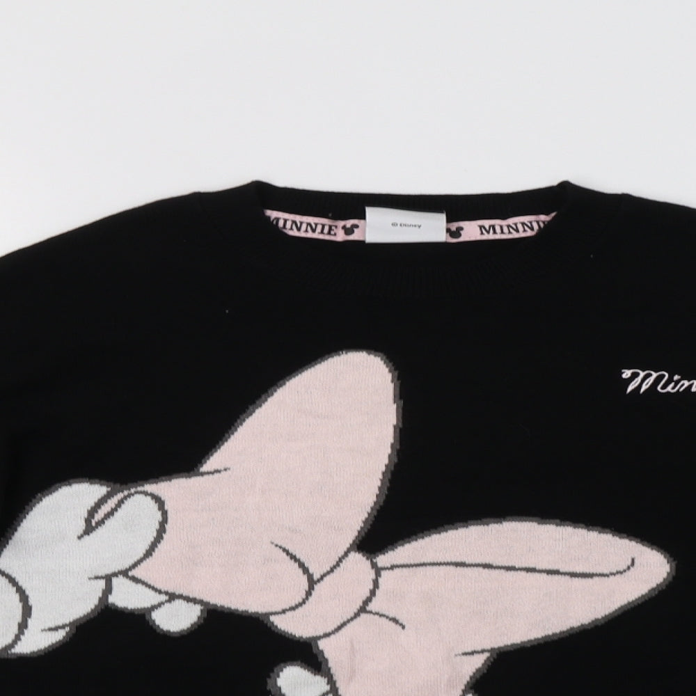 George Girls Black Crew Neck  Cotton Pullover Jumper Size 12-13 Years   - Minnie Mouse