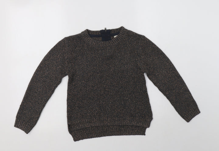 NEXT Girls Grey Crew Neck Acrylic Pullover Jumper Size 8 Years Zip