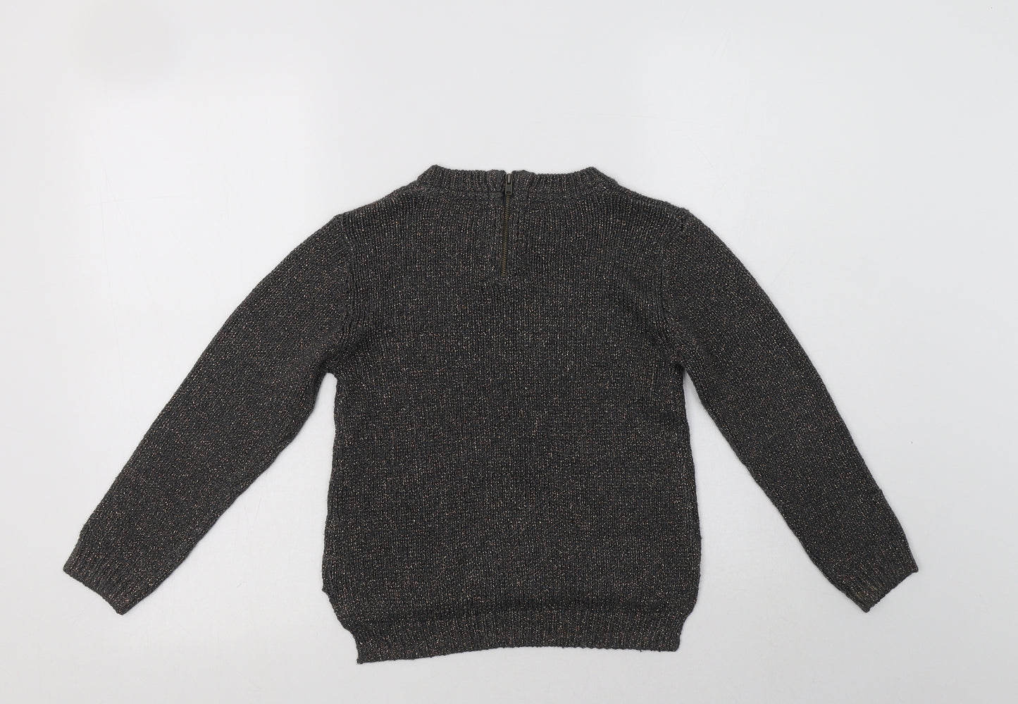 NEXT Girls Grey Crew Neck  Acrylic Pullover Jumper Size 8 Years  Zip