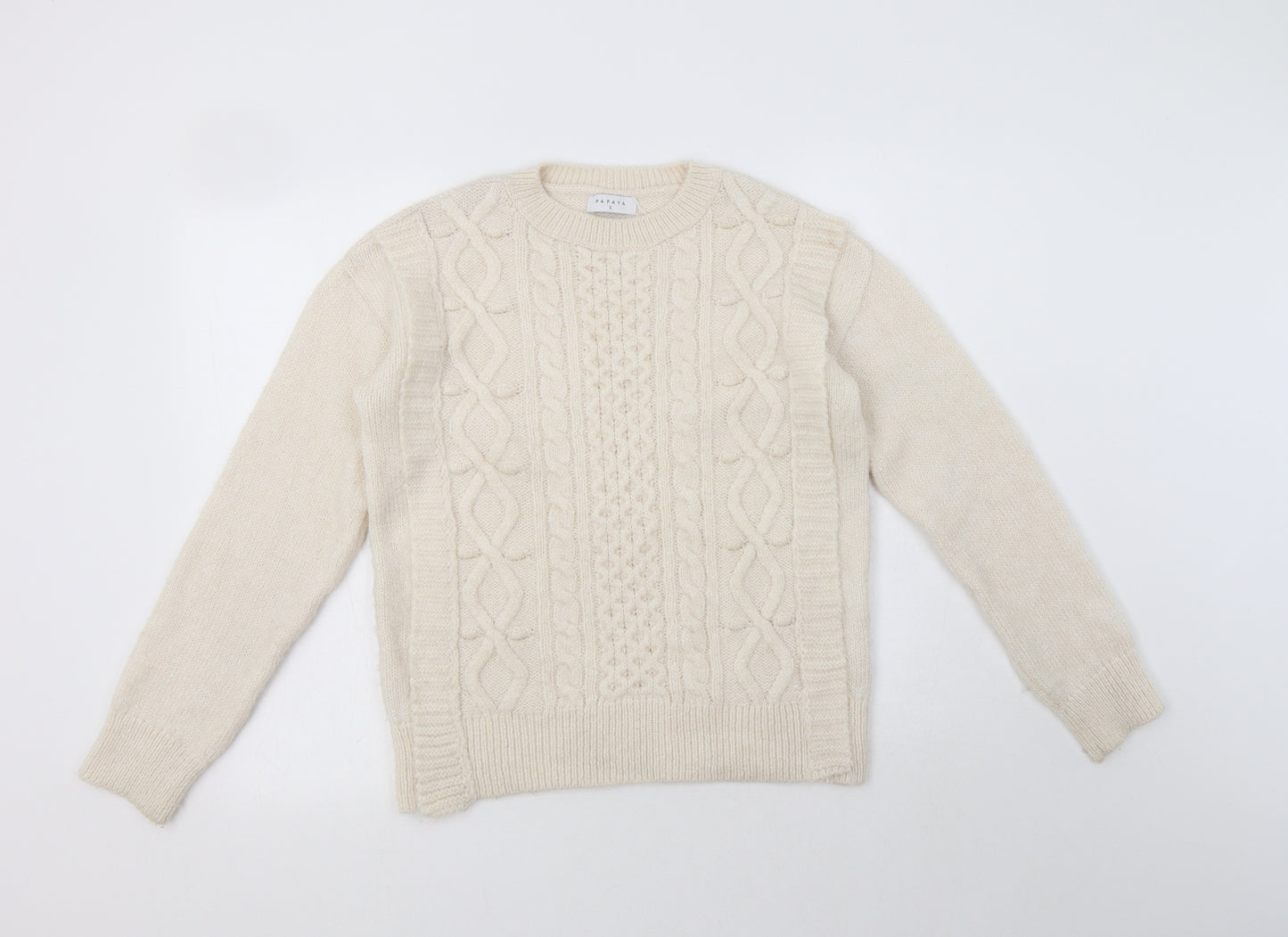 Papaya Womens Beige Crew Neck  Acrylic Pullover Jumper Size S