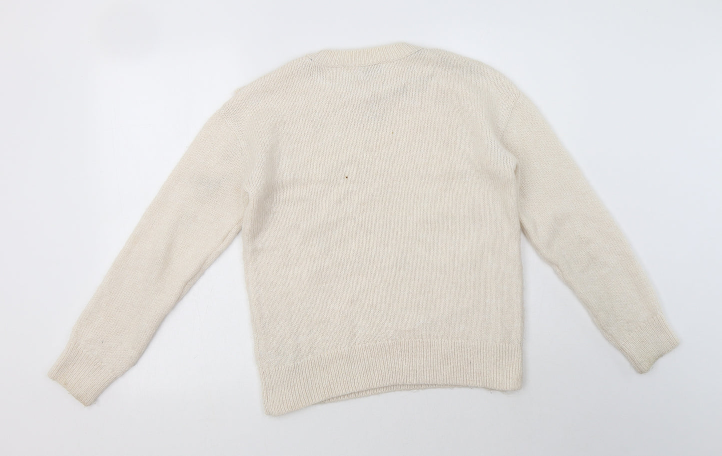 Papaya Womens Beige Crew Neck  Acrylic Pullover Jumper Size S