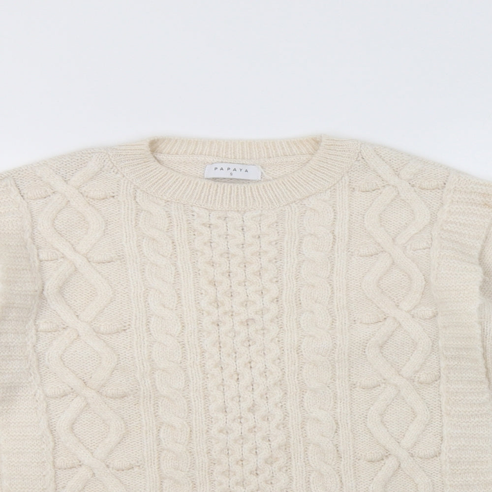 Papaya Womens Beige Crew Neck  Acrylic Pullover Jumper Size S