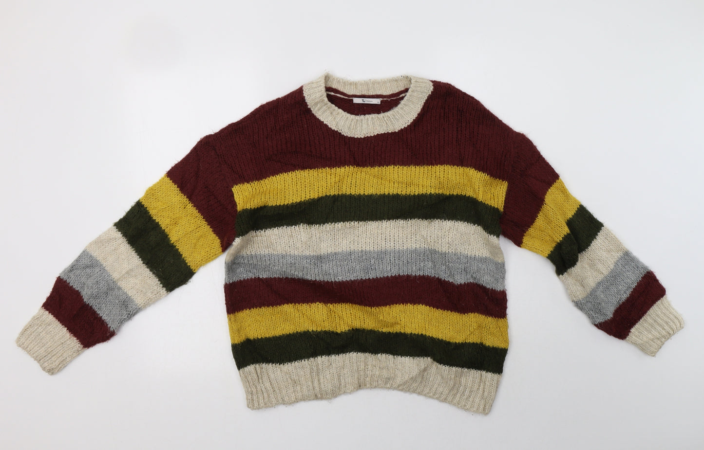 TU Womens Multicoloured Crew Neck Striped Acrylic Pullover Jumper Size 12
