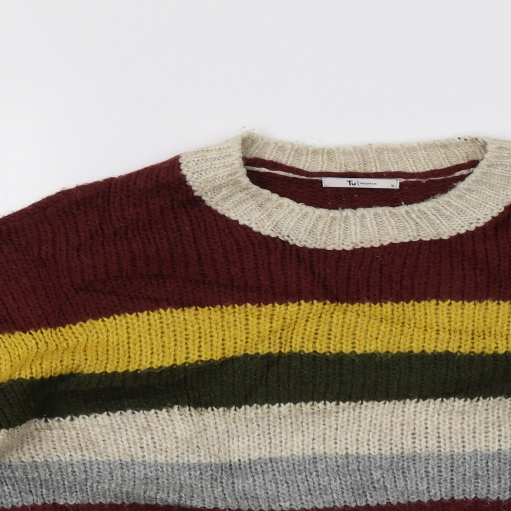 TU Womens Multicoloured Crew Neck Striped Acrylic Pullover Jumper Size 12