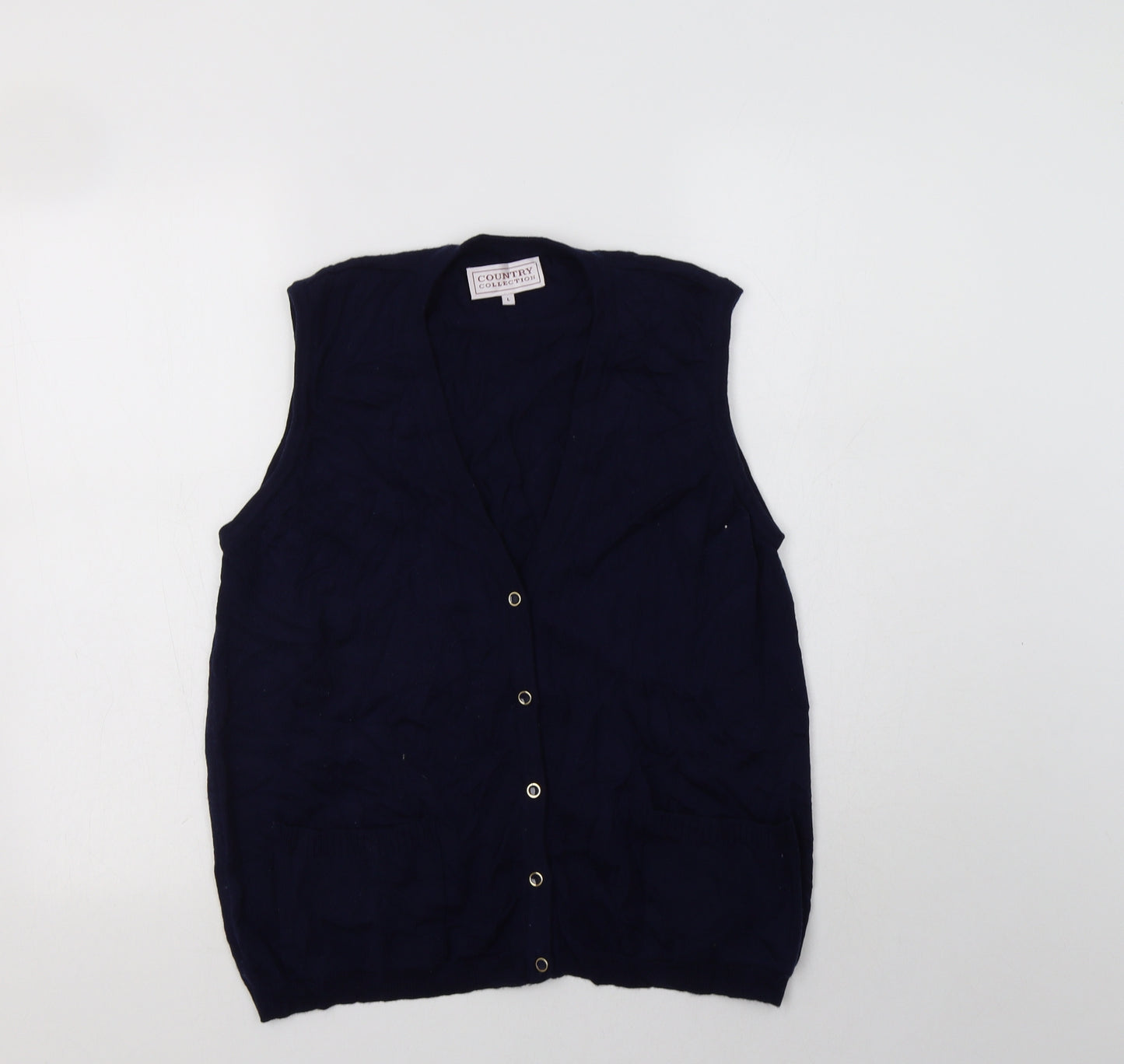 Country Collection Womens Blue V-Neck  Wool Vest Jumper Size L