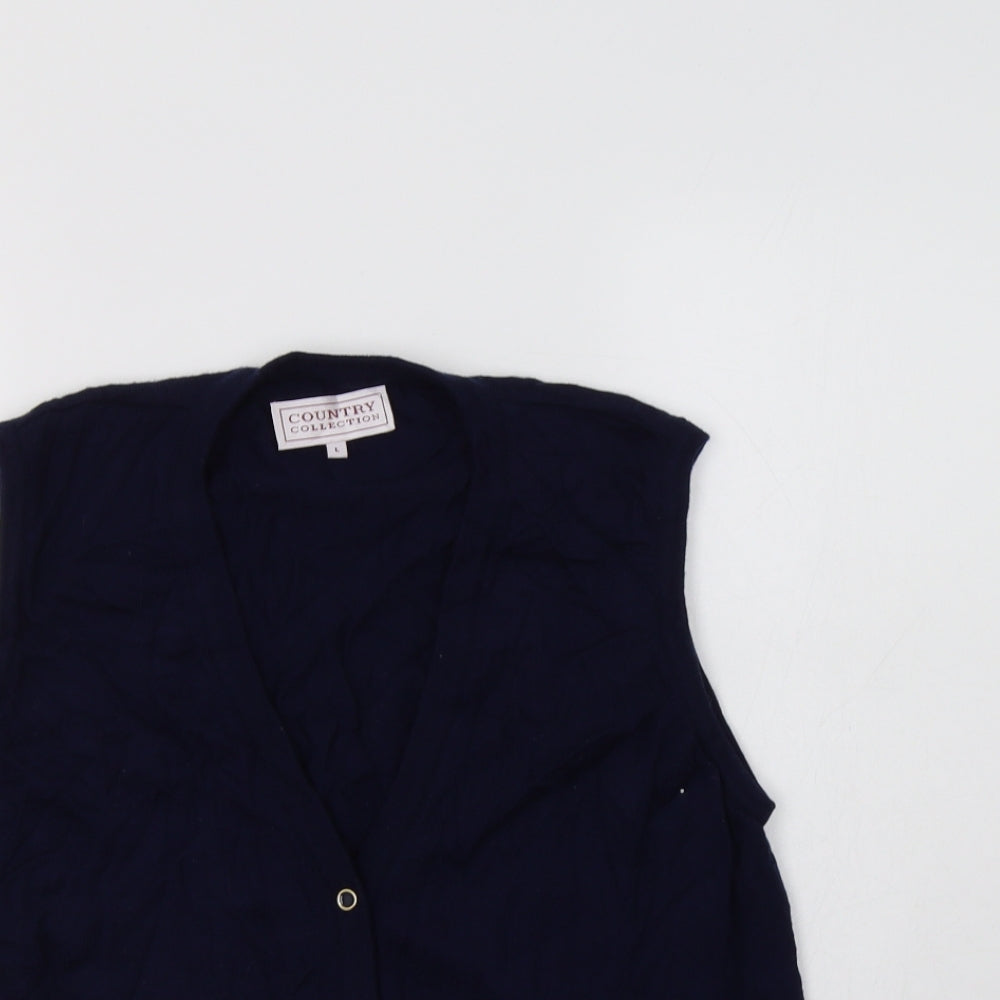 Country Collection Womens Blue V-Neck  Wool Vest Jumper Size L