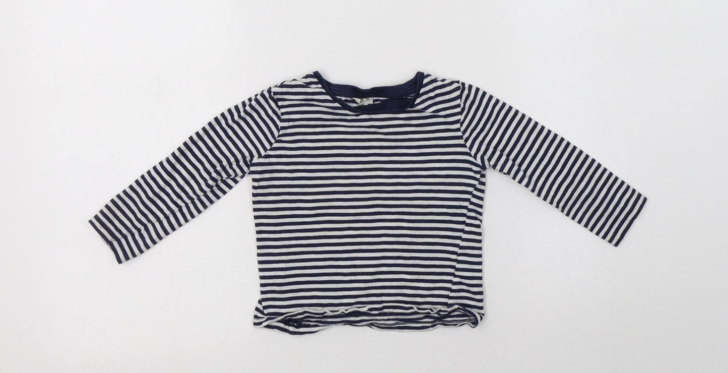 F&F Girls Blue Striped Cotton Basic Polo Size 2-3 Years Crew Neck