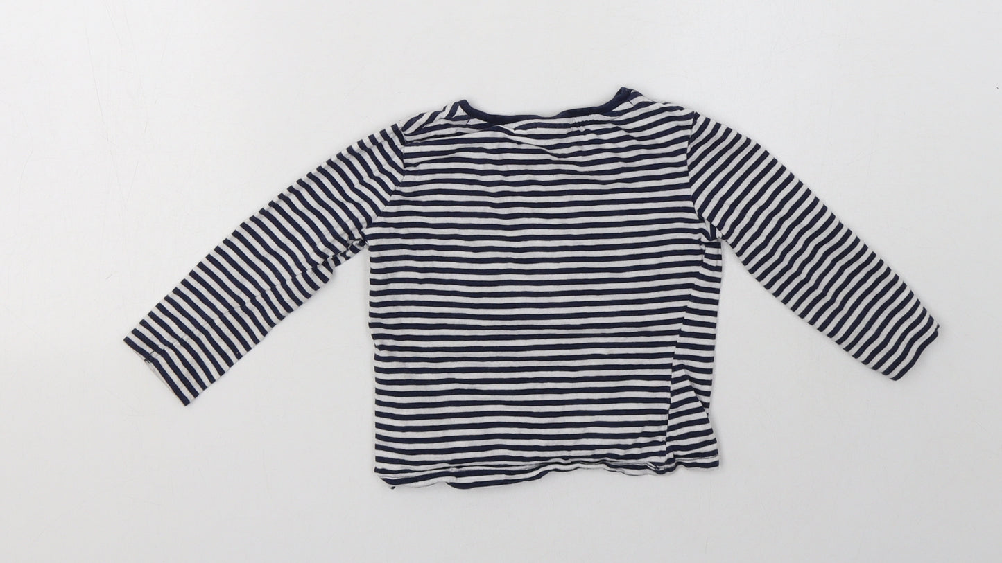 F&F Girls Blue Striped Cotton Basic Polo Size 2-3 Years Crew Neck