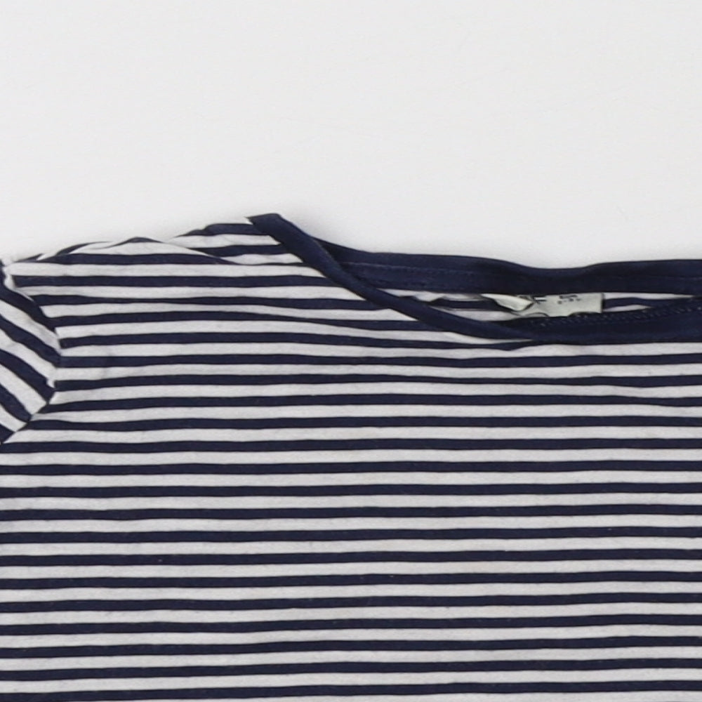 F&F Girls Blue Striped Cotton Basic Polo Size 2-3 Years Crew Neck