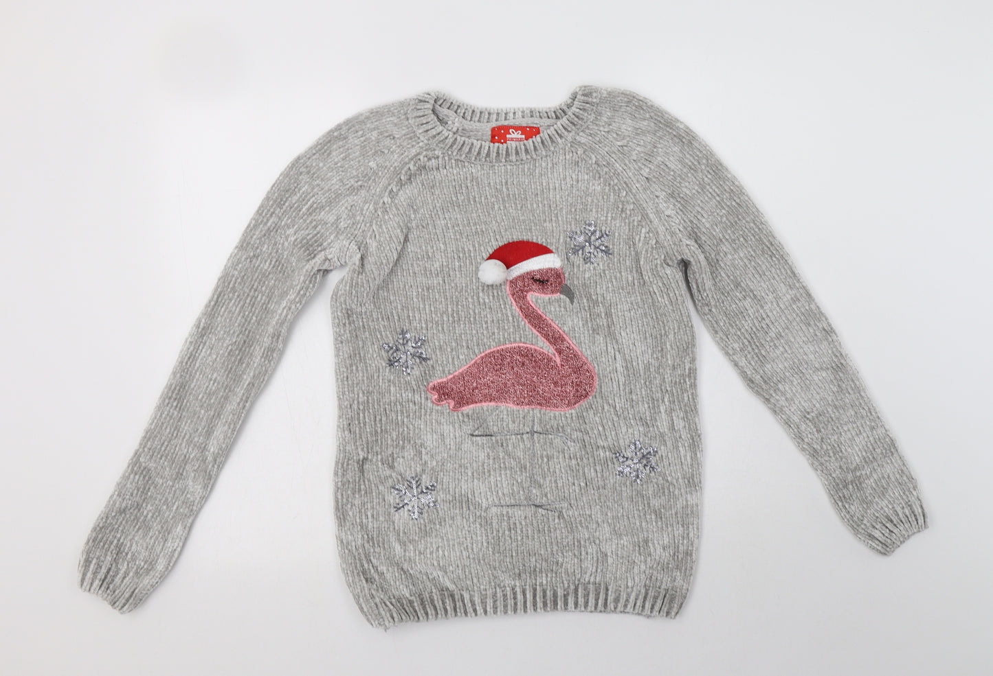 Primark Girls Grey Crew Neck  Polyester Pullover Jumper Size 13-14 Years   - Christmas Jumper