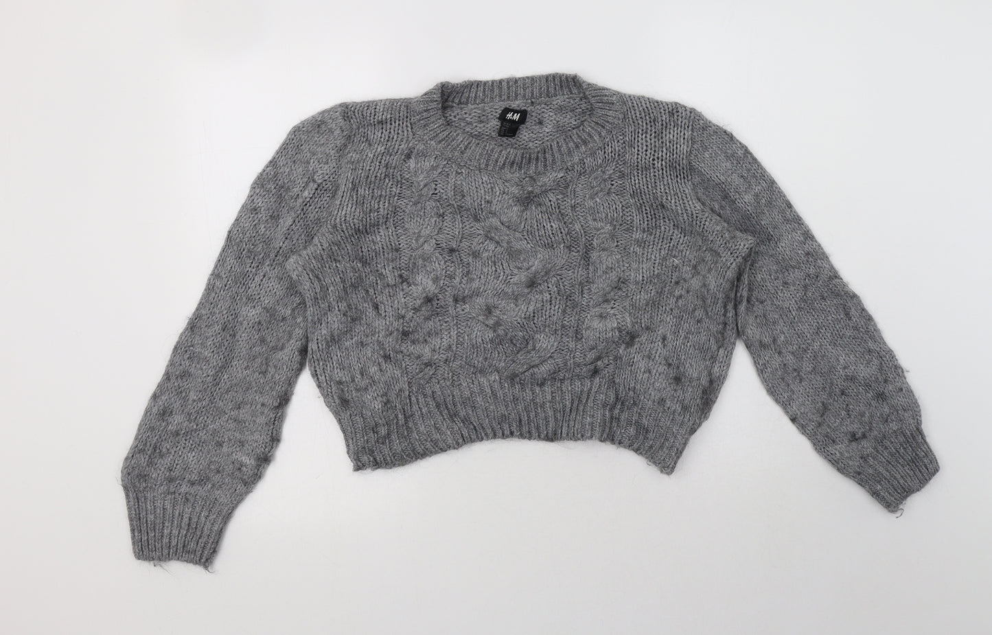 H&M Womens Grey Crew Neck  Acrylic Pullover Jumper Size L