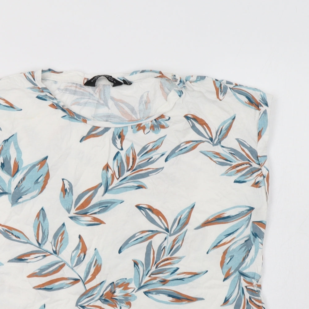 Dorothy Perkins Womens White Floral Cotton Basic T-Shirt Size 12 Crew Neck