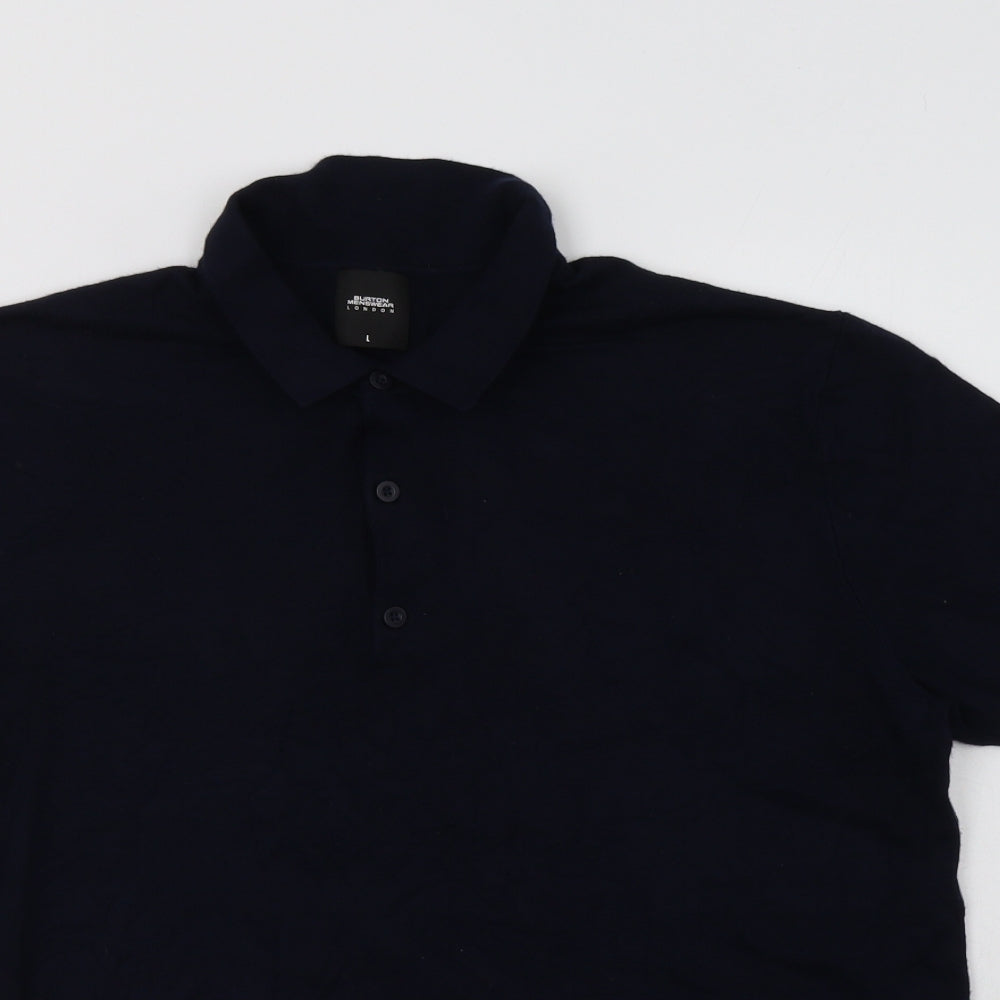 Burton Mens Blue Collared  Viscose Henley Jumper Size L