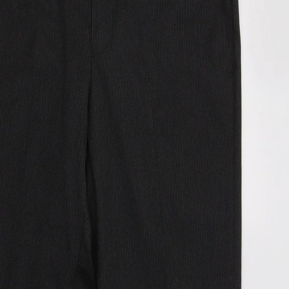 M&S Mens Black Striped Polyester Dress Pants Trousers Size 32 L29 in Regular Hook & Loop