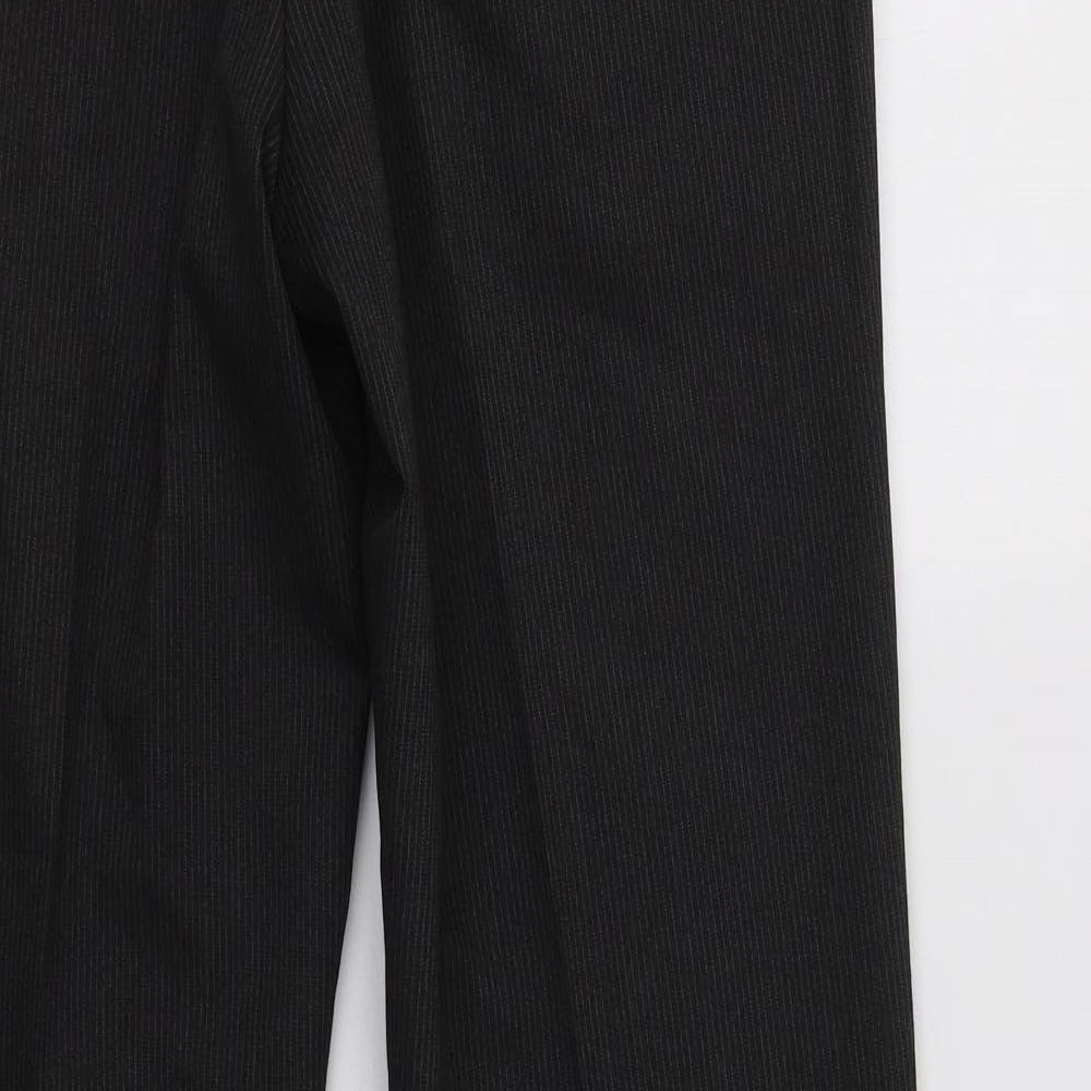 M&S Mens Black Striped Polyester Dress Pants Trousers Size 32 L29 in Regular Hook & Loop