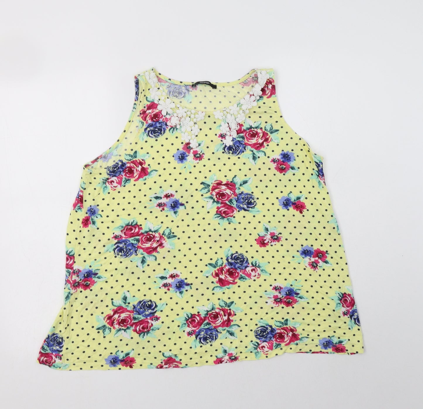 George Womens Yellow Floral Viscose Basic Blouse Size 16 Collared