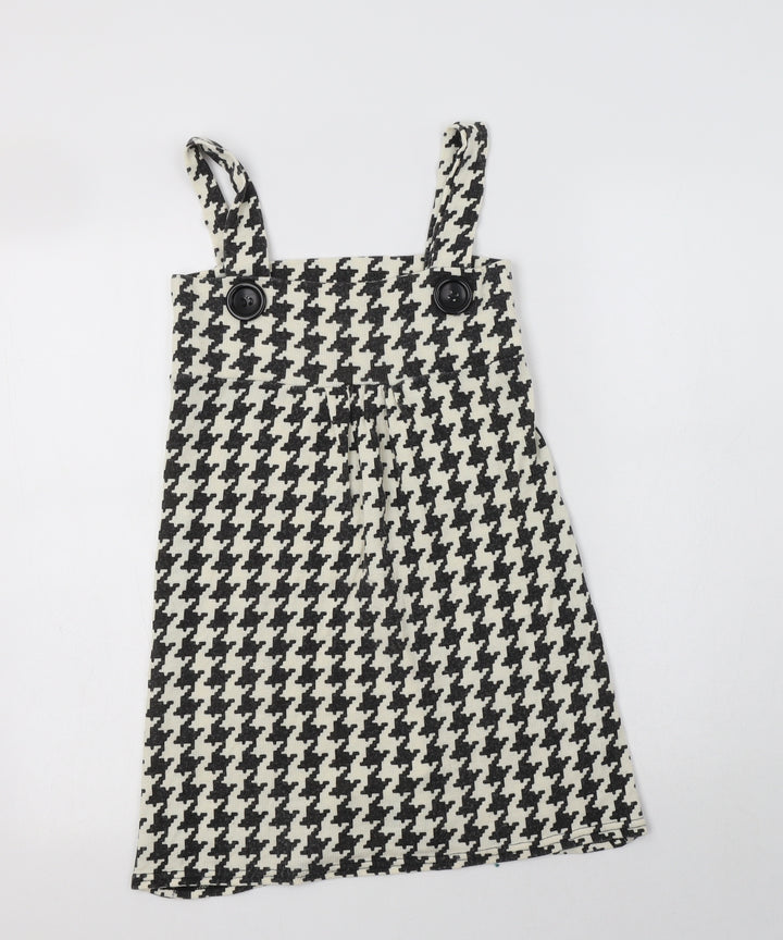 Preworn Womens Ivory Houndstooth Acrylic Pinafore/Dungaree Dress Size S Square Neck
