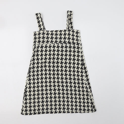 Preworn Womens Ivory Houndstooth Acrylic Pinafore/Dungaree Dress  Size S  Square Neck