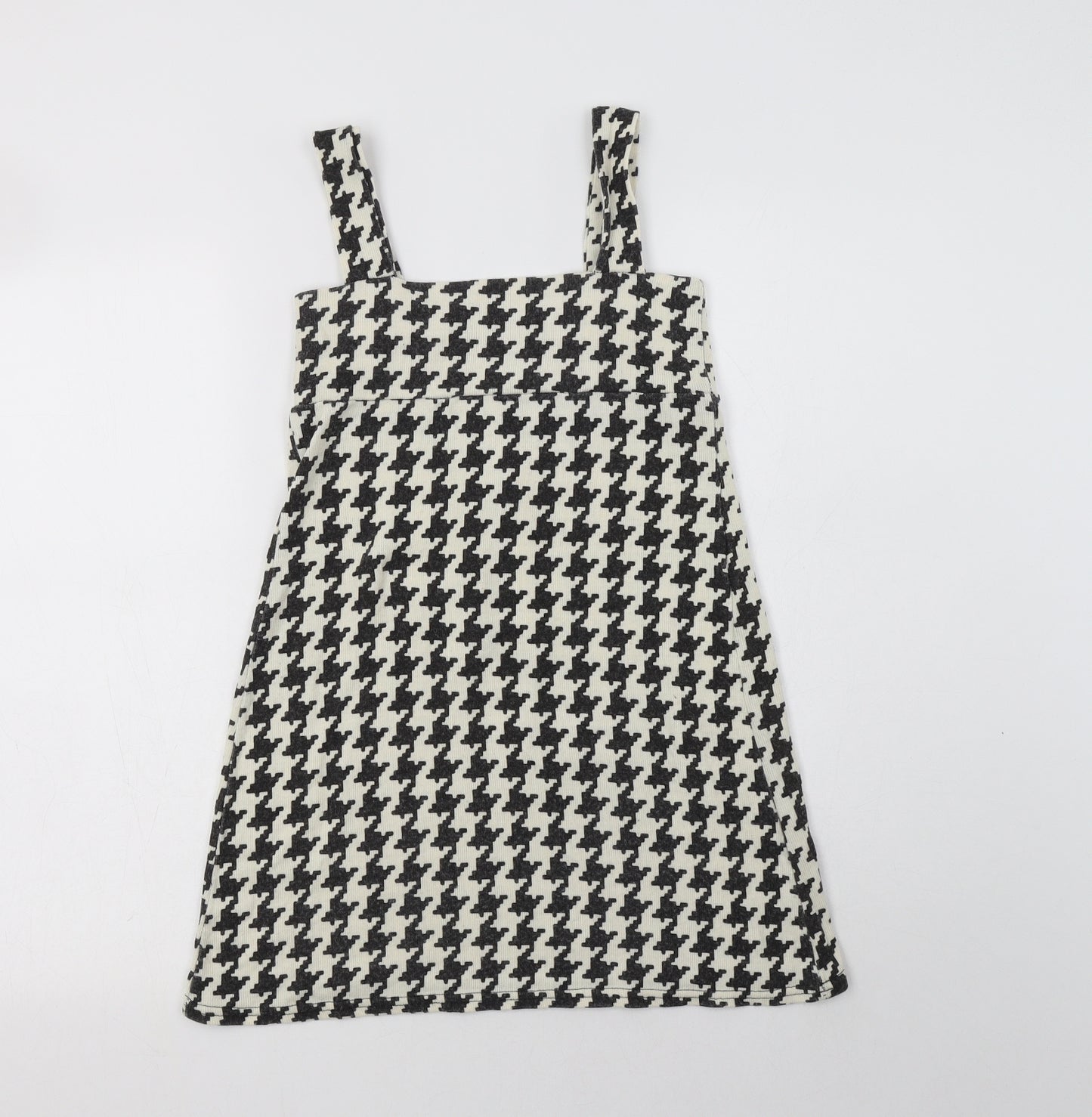 Preworn Womens Ivory Houndstooth Acrylic Pinafore/Dungaree Dress  Size S  Square Neck