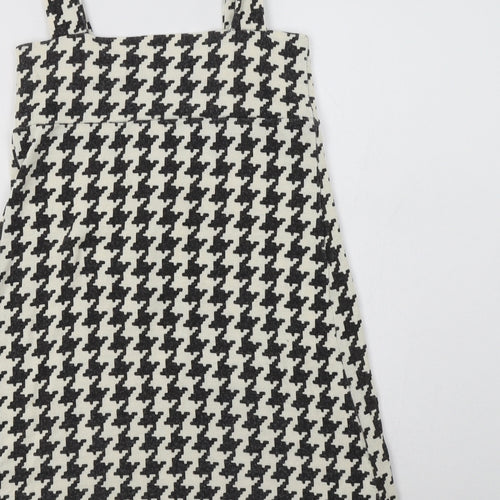 Preworn Womens Ivory Houndstooth Acrylic Pinafore/Dungaree Dress  Size S  Square Neck