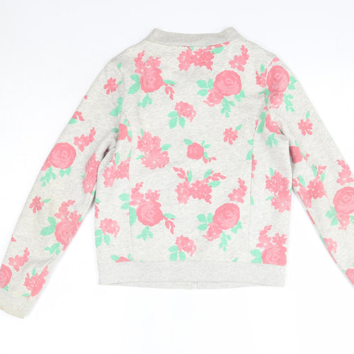 Gap Girls Grey Round Neck Floral Cotton Full Zip Jumper Size 12 Years