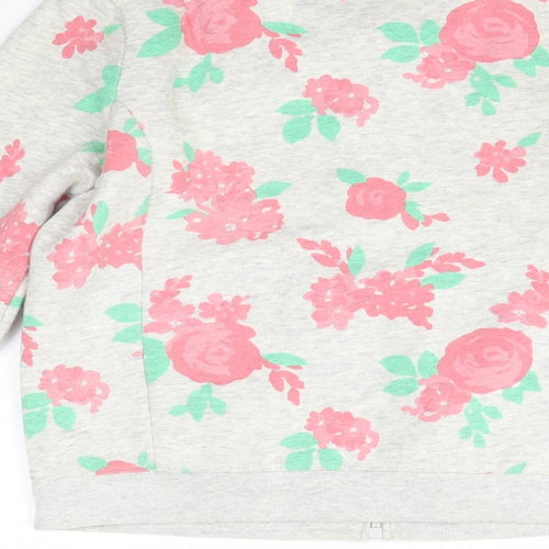 Gap Girls Grey Round Neck Floral Cotton Full Zip Jumper Size 12 Years