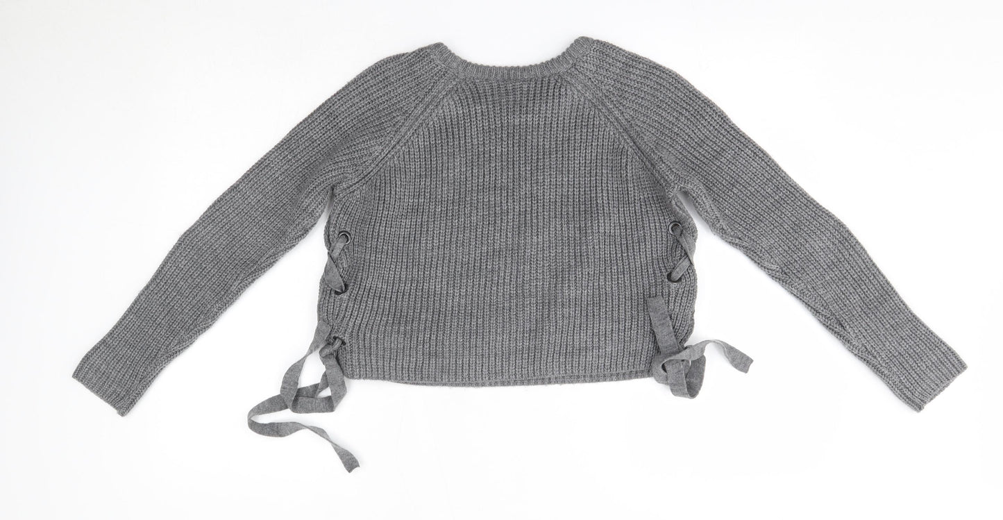 Primark Womens Grey Round Neck  Acrylic Pullover Jumper Size XS