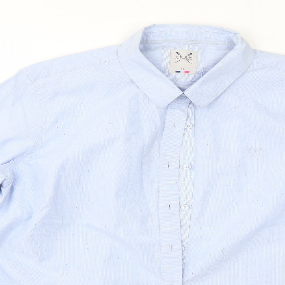 Crew Clothing Womens Blue  100% Cotton Basic Button-Up Size 16 Collared
