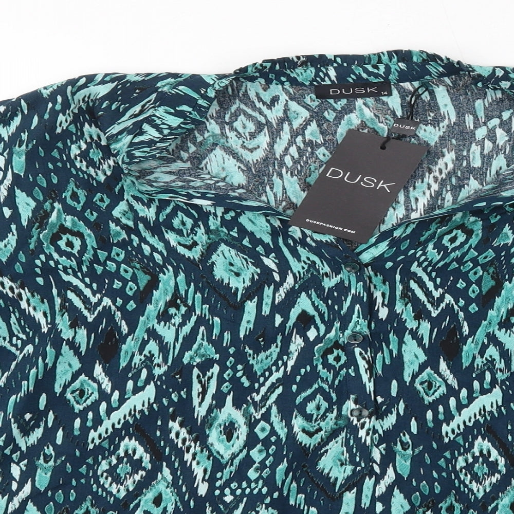 dusk Womens Blue  Viscose Basic Blouse Size 14 Round Neck