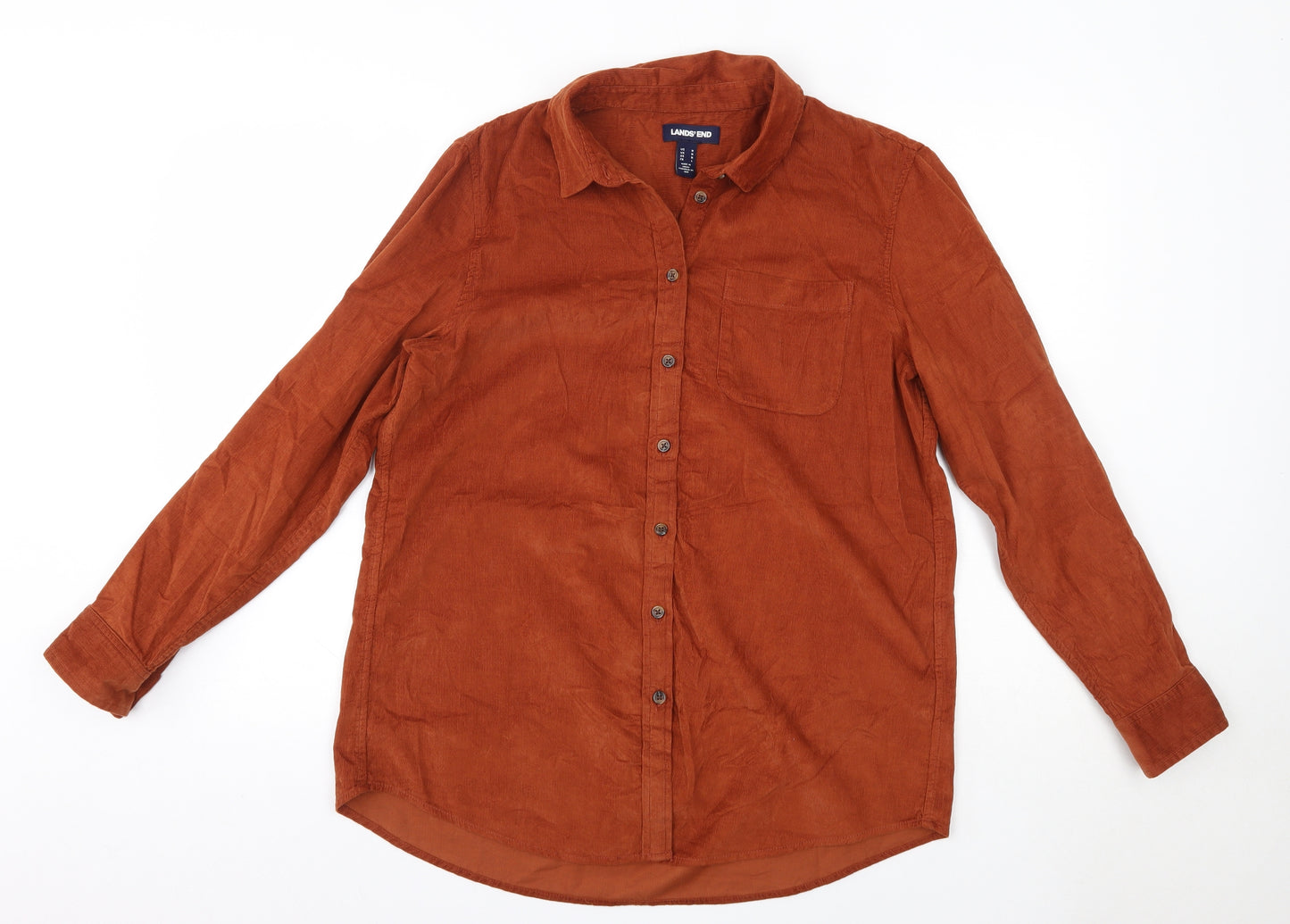 Lands' End Mens Orange  Cotton  Button-Up Size M Collared