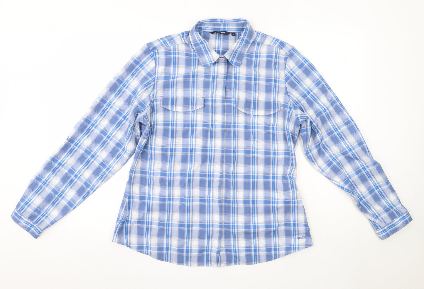 Rohan Womens Blue Check Nylon Basic Button-Up Size 16 Collared