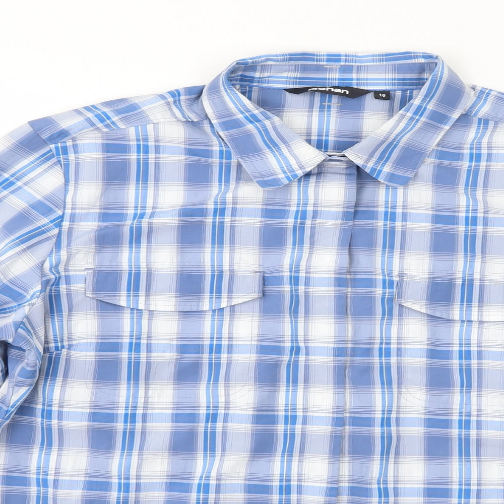 Rohan Womens Blue Check Nylon Basic Button-Up Size 16 Collared
